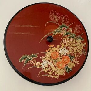 JAPAN Red and Gold spinning Japanese tray with lid Floral Design